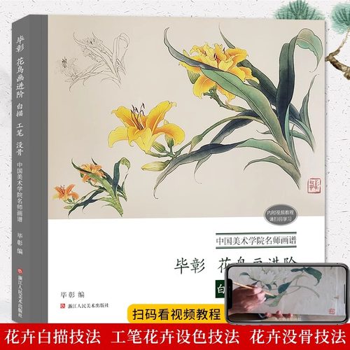 【视频讲解】毕彰花鸟画进阶(白描工笔没骨) 花卉白描画绘画技法训练步骤解析临摹教材 中国美术学院名师高清画谱范本基础教程书籍