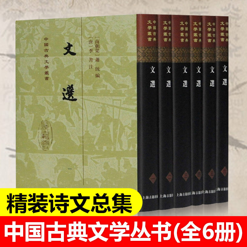 文选 全6册 中国古典文学丛书 经典文学总集李善注本文选重排升级 萧 李善注 古籍整理 古典文学诗词曲赋图书 上海古籍出版社