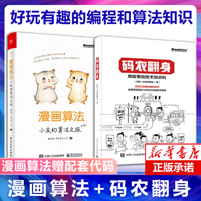 码农翻身+漫画算法(小灰的算法之旅)  共2册 用故事给技术加点料 好玩又有趣的编程知识 计算机程序员软件编程项目开发经验 企业级