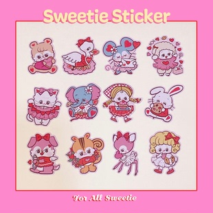 絮小饼mochi合作原创可爱昭和甜蜜小动物女孩闪闪贴纸