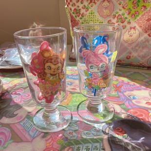 絮小饼only two原创可爱复古大富翁兔子小熊玻璃杯情侣家人