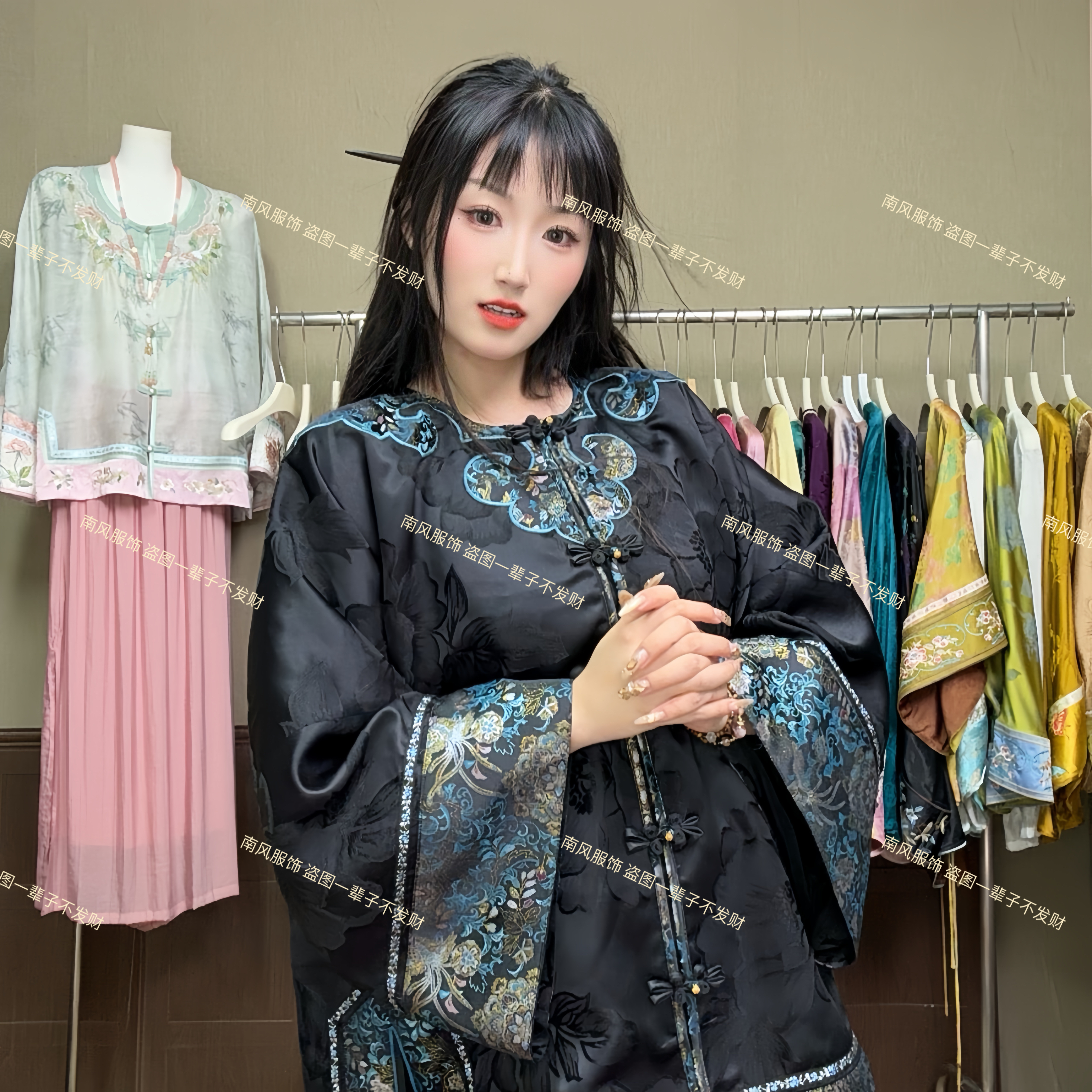 【沐清风】新中式新款宽松禅意上衣复古提花新中式