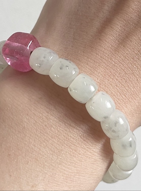 保真天然和田玉手串特色意境冰底青花手串非遗手工金红琉璃芭比粉