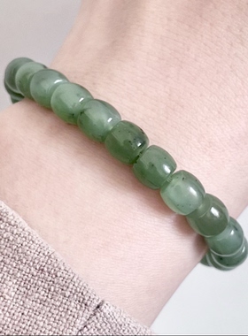 天然和田玉手串碧玉猫眼手串点墨果绿湖水绿极限弧直切新中式保真