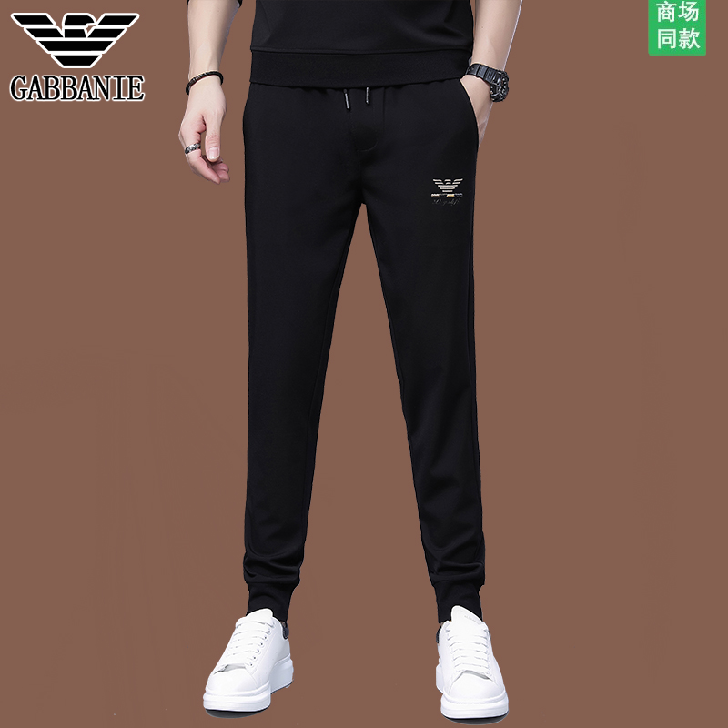 正品意大利高档男装运动休闲裤冬季纯棉加绒保暖松紧束脚长裤