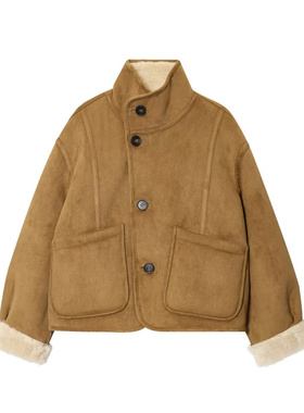 跨境外贸批发欧美女装时髦两面双面穿麂皮绒毛毛绒短外套6318254