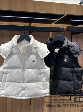 47D500G国内CK Jeans25秋冬款女印花鸭绒可脱卸帽羽绒服背心