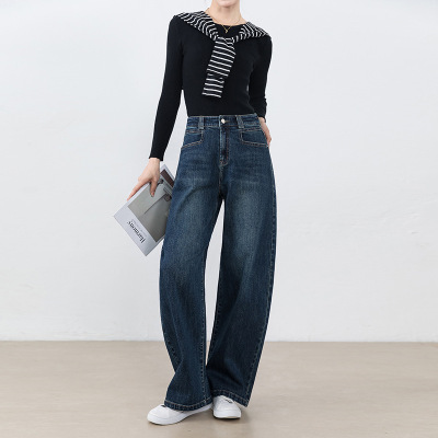 2025秋季新款弯刀牛仔裤女高腰宽松百搭镰刀裤弹力显瘦阔腿香蕉