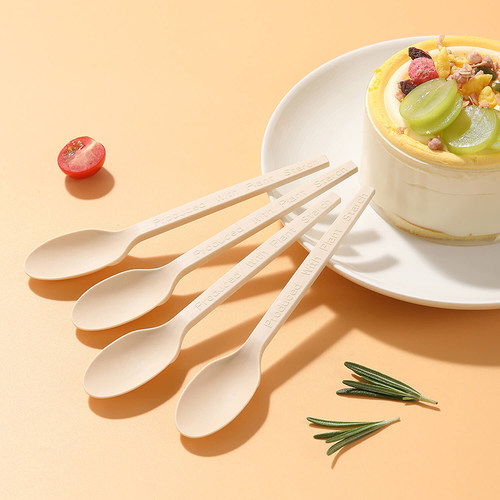 美丽雅一次性勺子家用玉米淀粉基勺塑料勺加厚水果捞蛋糕甜品叉勺