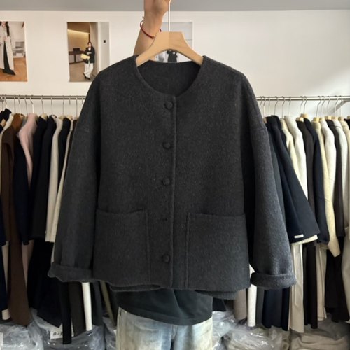 HAND MADE商场同款25秋冬新款简约圆领双面羊毛大衣呢外套小个子