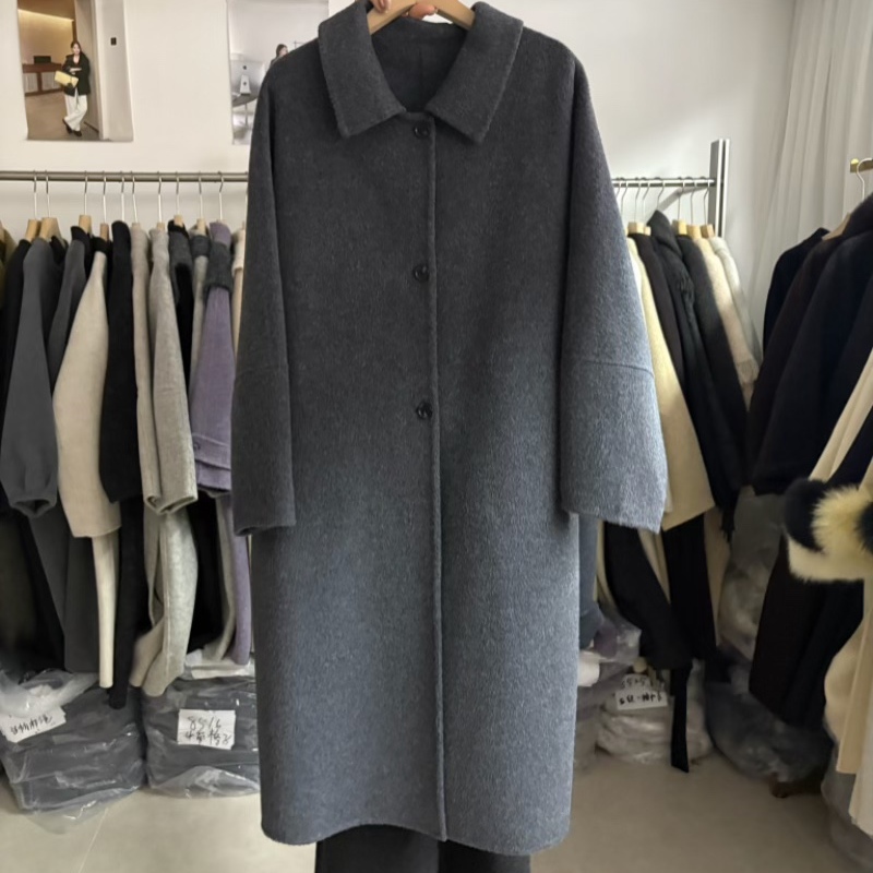 韩系2025秋冬宽松慵懒显瘦单排扣羊毛大衣女双面呢外套女长款