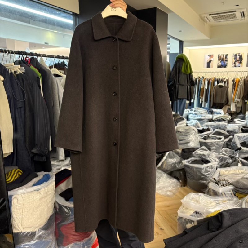韩版高品质翻领山羊绒双面羊绒大衣2025冬宽松赫本风长款羊毛大衣