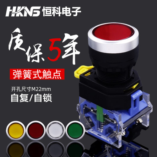 一佳LA38 自复自锁按钮开关 M22mm 点动平头开关 启动按钮