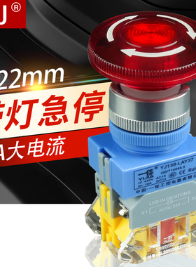 22mm急停按钮 带灯24/220V 紧急停止 故障停止 电源按钮开关LAY37