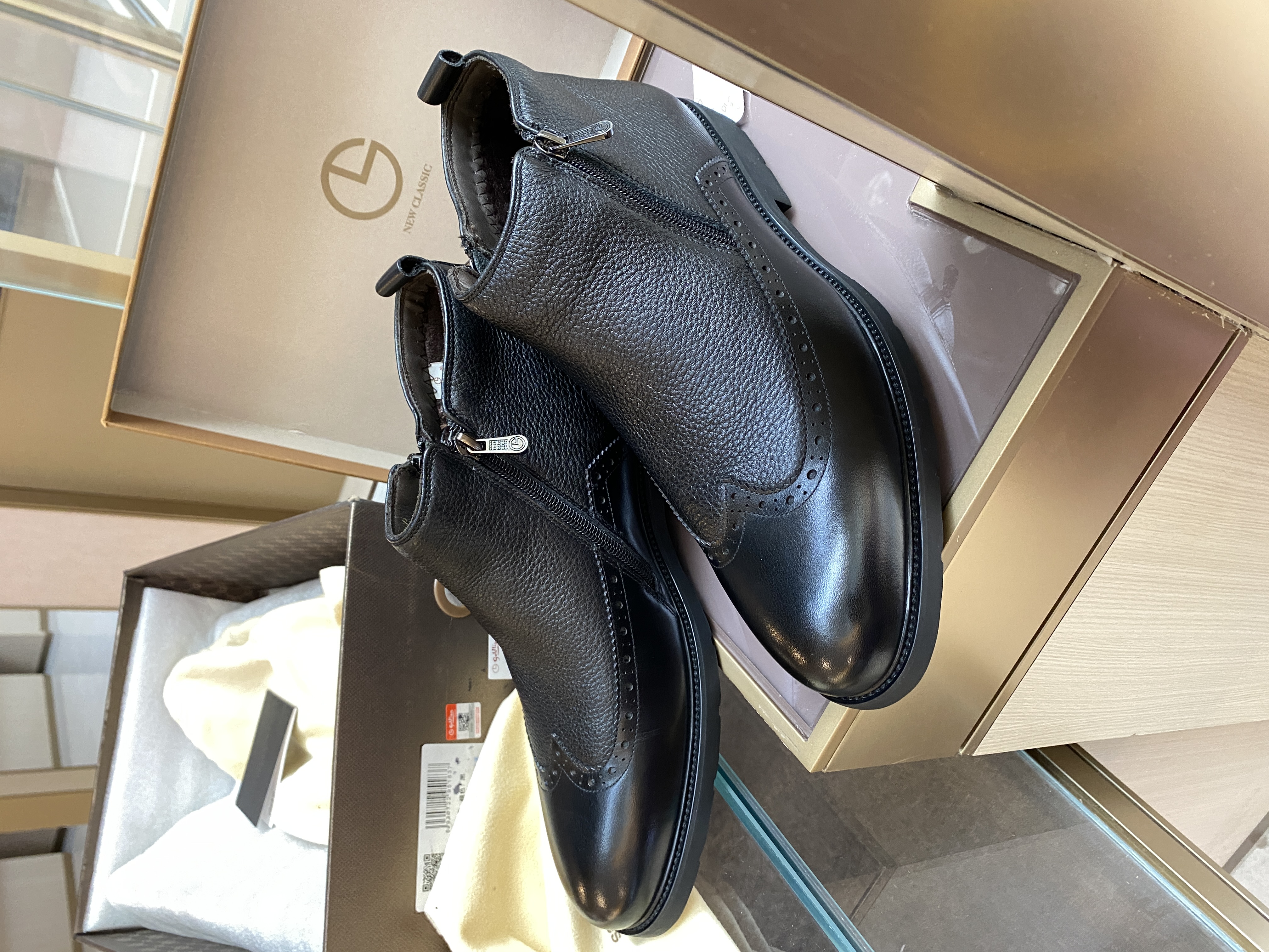 仅4344商场正品金利来皮毛一体短靴仅4344专柜正品断码男鞋