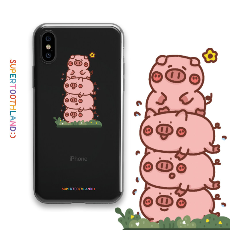 原创手机壳透明软薄可爱叠叠猪适用于iphone7/8/p/xsma/xr/13pro