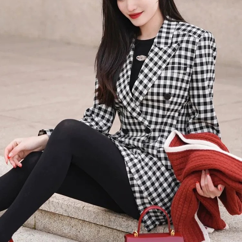 生哥家 仅56件！反季清仓！女士高级感显瘦双排扣黑白小格子西装