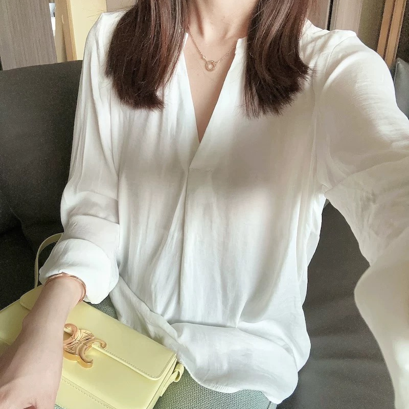 生哥家 闭眼捡漏！高级感缎面可挽袖半开领多色纯色长袖衬衫女