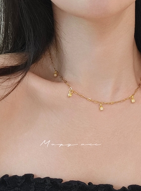 MAPG法式叠戴轻松度假天然蛋白石项链吊坠百搭简约ins颈链锁骨链