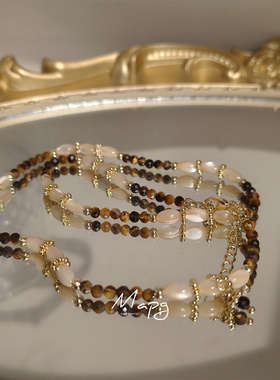 MAPG法式浪漫巴洛克贝壳虎眼石串珠项链度假异域风叠戴锁骨链新款