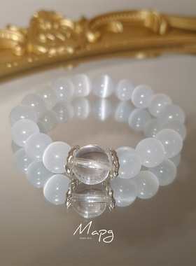MAPG清冷感禅意新中式手串手链冰透蓝灰10MM猫眼石白月光2025新款