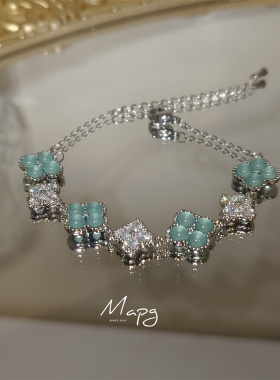 孔雀翠蓝四叶草手链新中式