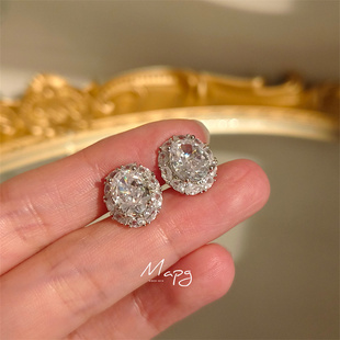 MAPG爆闪高级感镶嵌椭圆高碳钻耳钉奢华小众轻奢婚礼欧美耳饰耳环