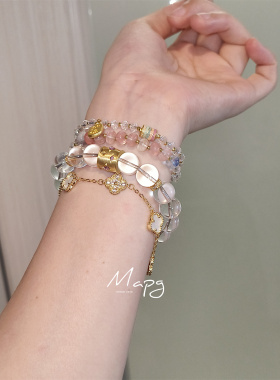 MAPG高级感INS串珠叠戴星芒琉璃仿水晶手串天然石转运镀金手链饰