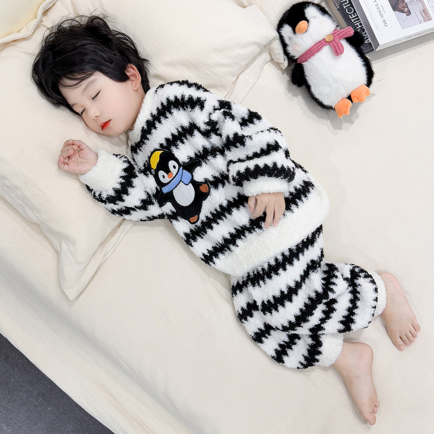 男童睡衣秋冬法兰绒套装男宝宝分体套装男孩套头珊瑚绒家居服加厚