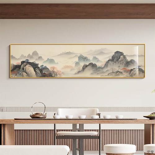 千里江山图背有靠山茶室装饰画新中式水墨画办公室沙发背景墙挂画