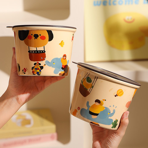 鹿谷川创意带盖密封泡面碗大容量