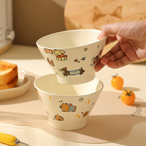 鹿谷川卡通陶瓷斗笠碗家用