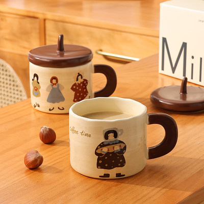 陶瓷马克杯有盖好看的咖啡杯礼盒装情侣杯大容量早餐杯创意水杯子
