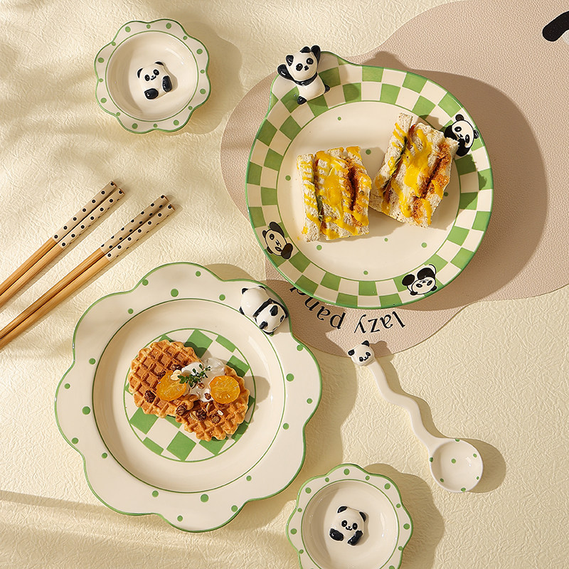 浮雕熊猫餐具创意陶瓷饭碗杯碟子菜盘家用一套装乔迁新居送人礼物,餐饮具,盘,淘宝优惠券,粉丝福利购,淘宝优惠卷