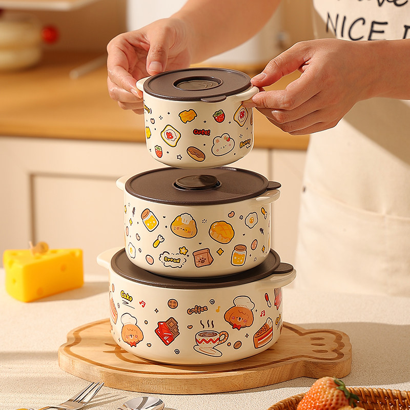 密封保鲜碗带盖陶瓷饭盒女高颜值可微波炉加热水果便当盒带饭餐盒,餐饮具,保鲜盒,淘宝优惠券,粉丝福利购,淘宝优惠卷