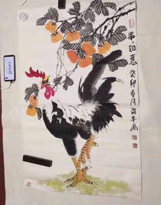 画家王海平纯手绘国画雄鸡报晓事事如意水墨客厅玄关大吉祥装饰画