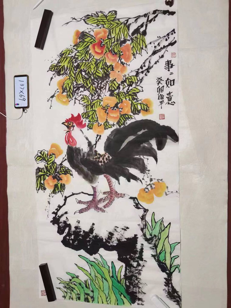 名家纯手绘国画写意大公鸡水墨画竖幅玄关客厅装饰国画未装裱促销