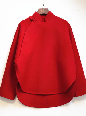 鸿思格HSG-5201简约新中式盘扣外套秋冬复古禅意茶服毛呢立领上衣