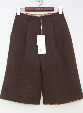 鸿思格1503-L双面手工缝制羊毛老钱时髦宽松休闲极简风毛尼中裤