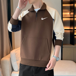 耐克顿卫衣男2024秋冬新款宽松休闲拼接上衣服半拉链立领长袖t恤