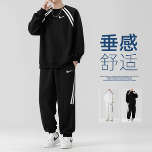 耐克顿休闲运动套装男士2024秋季新款宽松圆领卫衣长裤帅气两件套