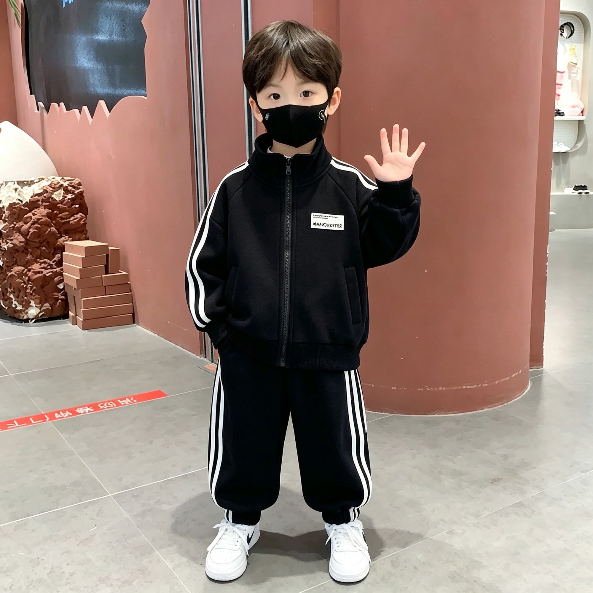 男童春秋韩版黑色卫衣套装