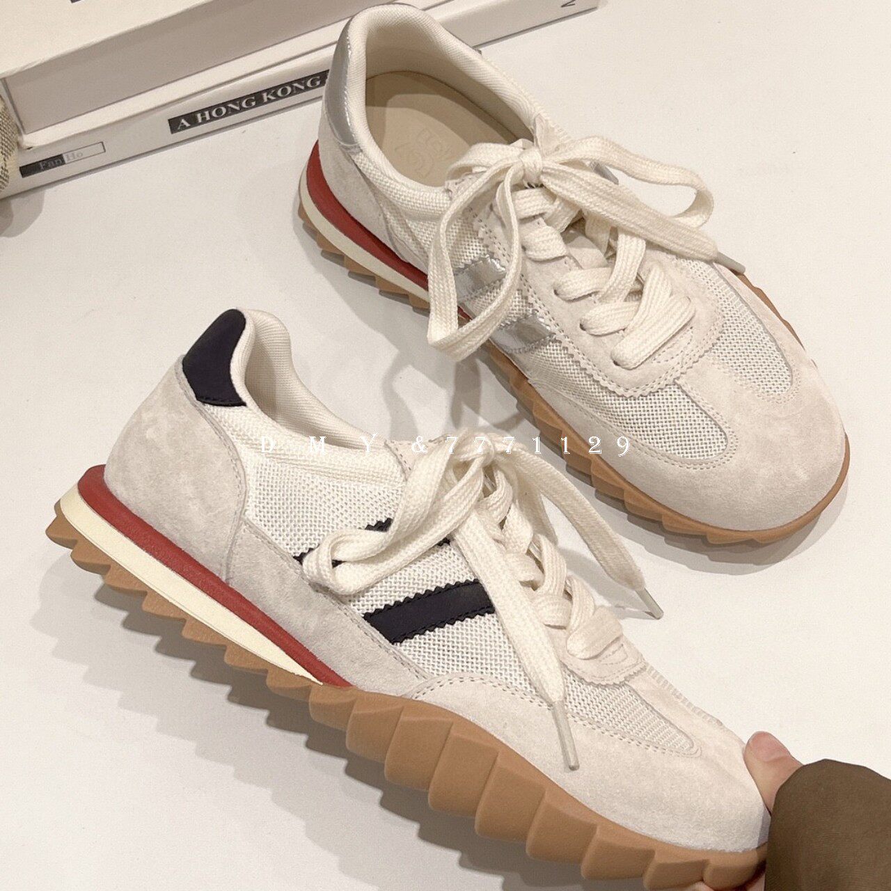 杜米亚女鞋2024春季新款时尚网面透气运动休闲阿甘鞋百搭小白鞋子