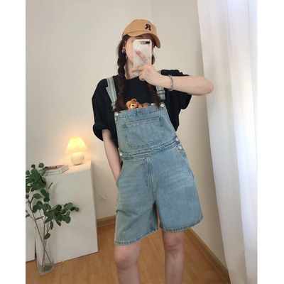 孕妇牛仔背带裤夏季阔腿五分短裤