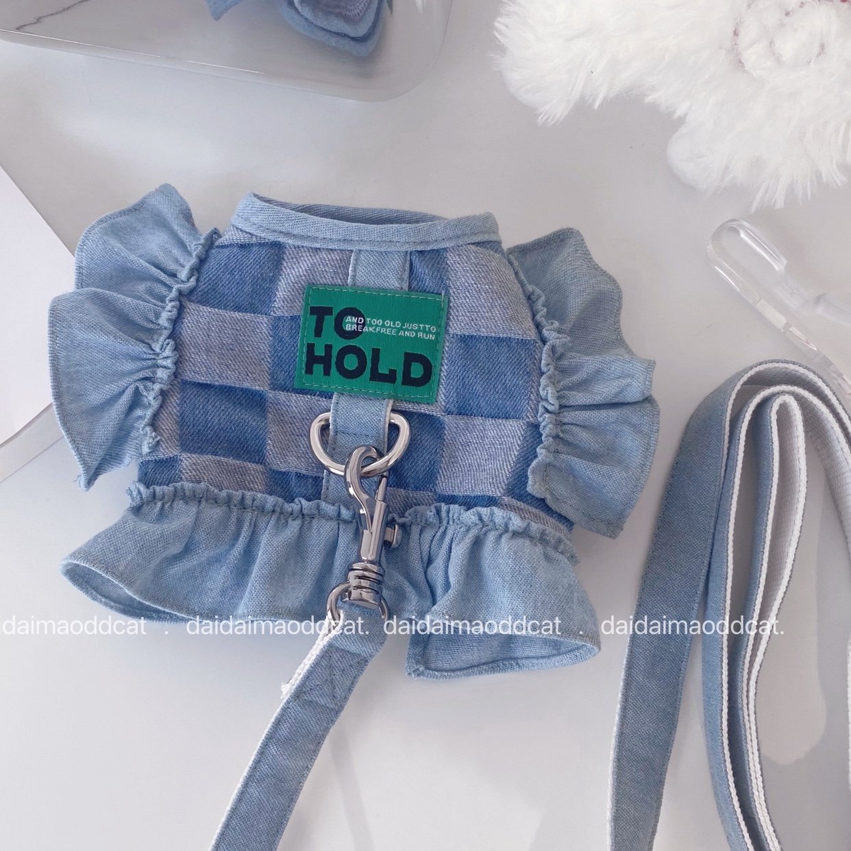 袋袋猫 春季牛仔荷叶边甜酷风宠物牵引绳猫咪狗狗胸背防挣脱牵引,宠物/宠物食品及用品,狗牵引绳,淘宝优惠券,粉丝福利购,淘宝优惠卷