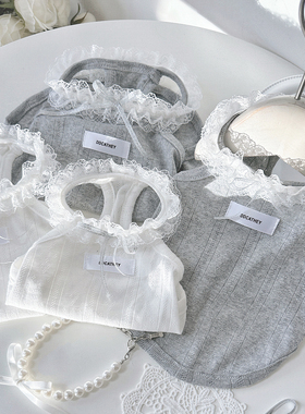 袋袋猫 格雷系芭蕾miu风宠物T恤 蝴蝶结纯棉吊带小体狗狗夏季衣服