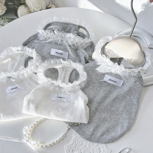 衣服 蝴蝶结纯棉吊带小体狗狗夏季 袋袋猫 格雷系芭蕾miu风宠物T恤