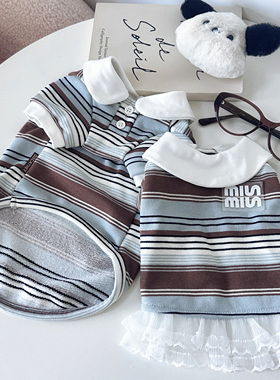 袋袋猫 宠物polo条纹T恤miu风纯棉打底T恤裙小狗马尔泰比熊衣服