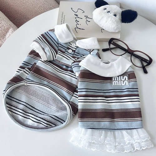 袋袋猫 宠物polo条纹T恤miu风纯棉打底T恤裙小狗马尔泰比熊衣服