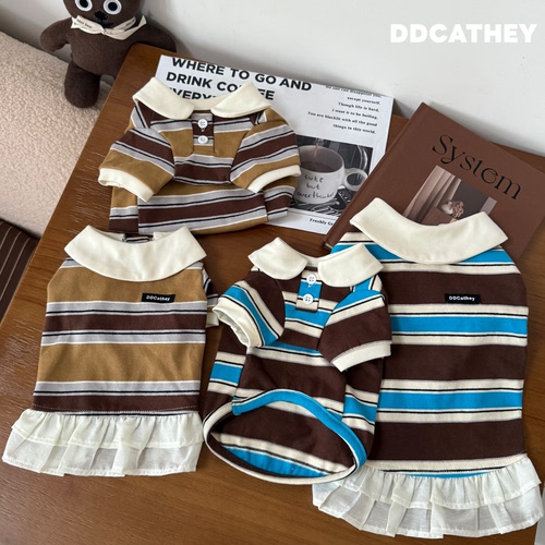 袋袋猫 miu系复古条纹宠物polo衫连衣裙 马尔泰比熊狗狗秋季衣服